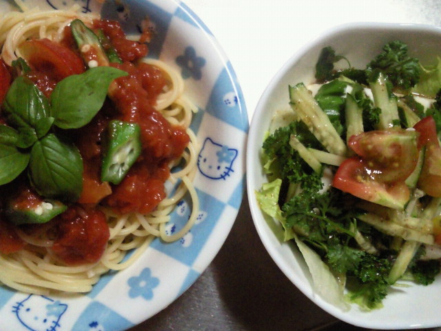 冷製パスタと豆腐サラダ